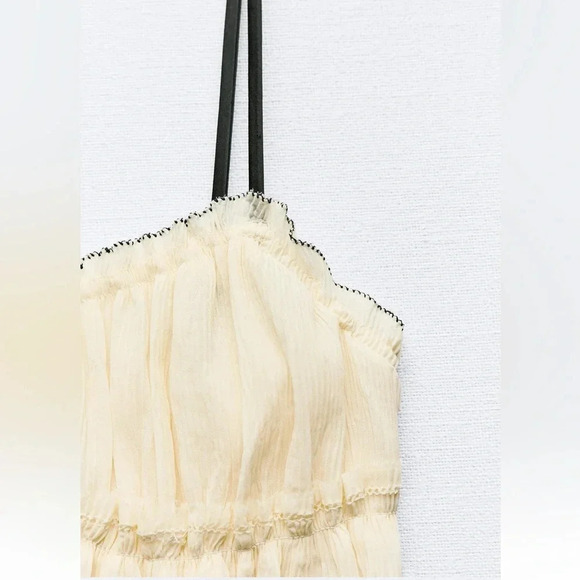 ZARA LITTLE BOW ECRU TEXTURED DRESS - Picture 8 of 11